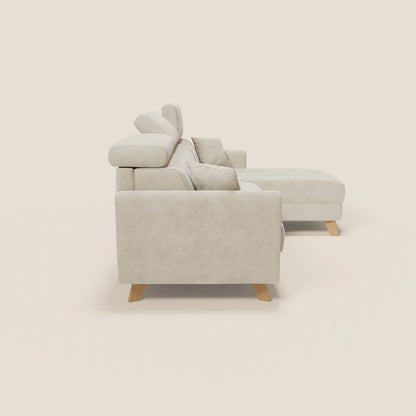 Francy divano letto angolare sfoderabile - penisola contenitore e poggiatesta reclinabili in tessuto smacchiabile T17 panna