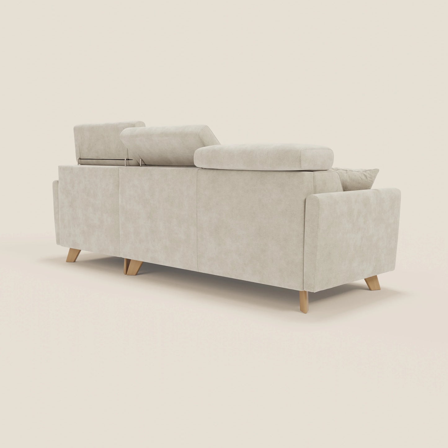 Francy divano letto angolare sfoderabile - penisola contenitore e poggiatesta reclinabili in tessuto smacchiabile T17 panna