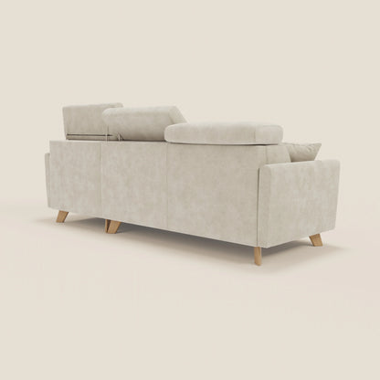 Francy divano letto angolare sfoderabile - penisola contenitore e poggiatesta reclinabili in tessuto smacchiabile T17 panna