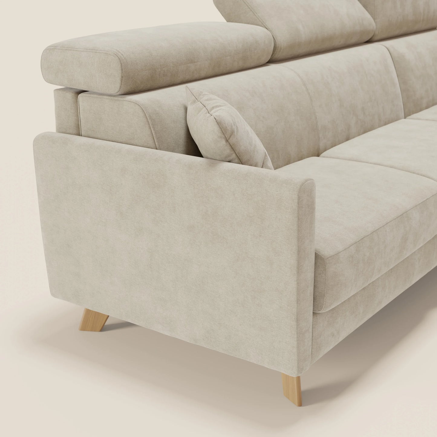 Francy divano letto angolare sfoderabile - penisola contenitore e poggiatesta reclinabili in tessuto smacchiabile T17 panna