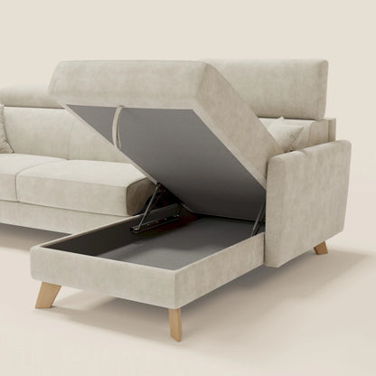 Francy divano letto angolare sfoderabile - penisola contenitore e poggiatesta reclinabili in tessuto smacchiabile T17 panna