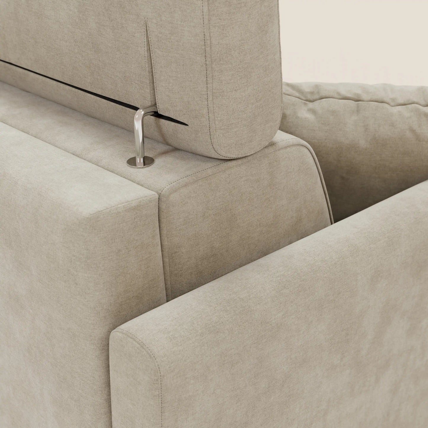 Francy divano letto angolare sfoderabile - penisola contenitore e poggiatesta reclinabili in tessuto smacchiabile T17 panna