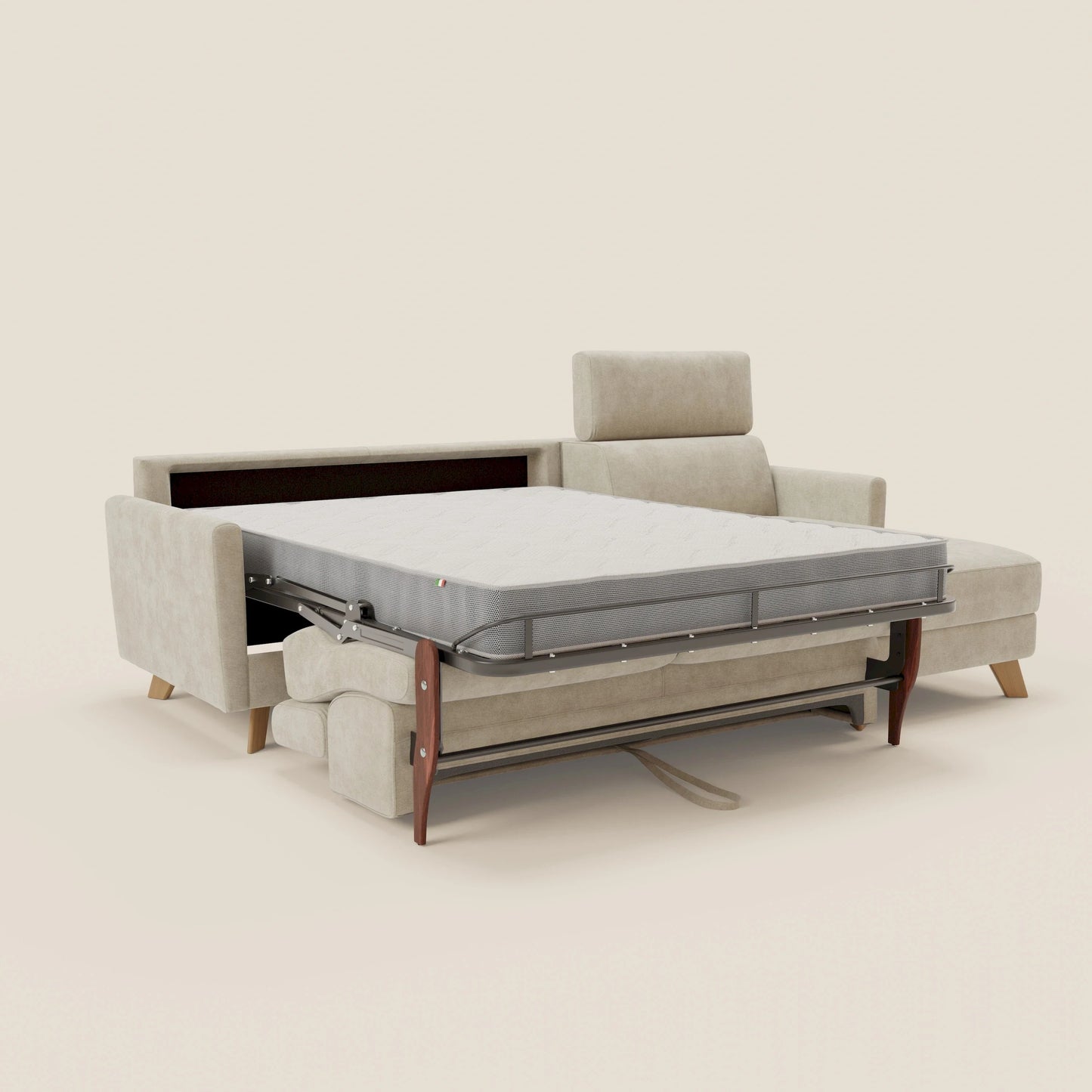 Francy divano letto angolare sfoderabile - penisola contenitore e poggiatesta reclinabili in tessuto smacchiabile T17 panna