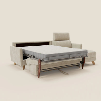 Francy divano letto angolare sfoderabile - penisola contenitore e poggiatesta reclinabili in tessuto smacchiabile T17 panna