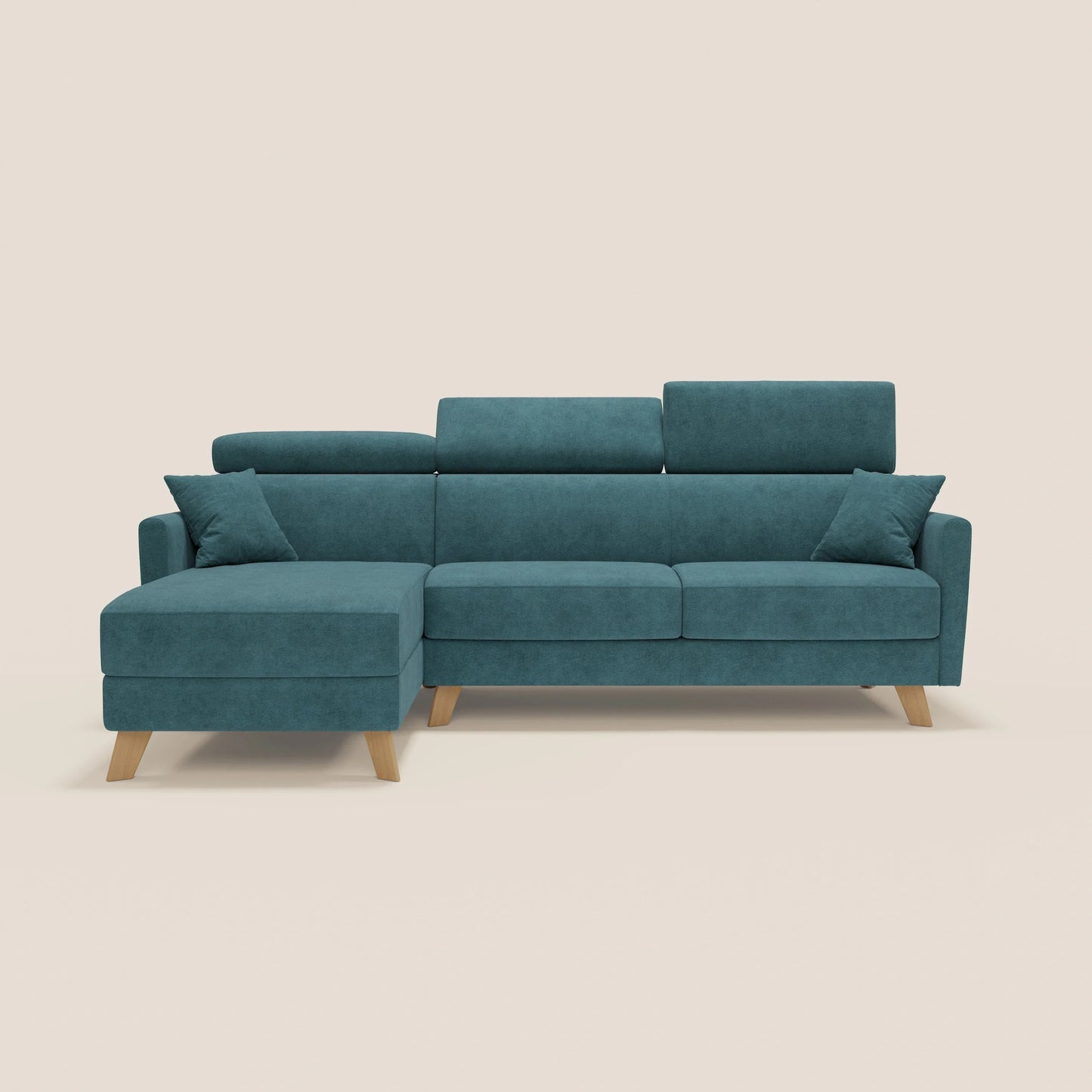 Francy divano letto angolare sfoderabile - penisola contenitore e poggiatesta reclinabili in tessuto smacchiabile T17 petrolio