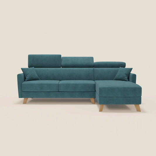 Francy divano letto angolare sfoderabile - penisola contenitore e poggiatesta reclinabili in tessuto smacchiabile T17 petrolio