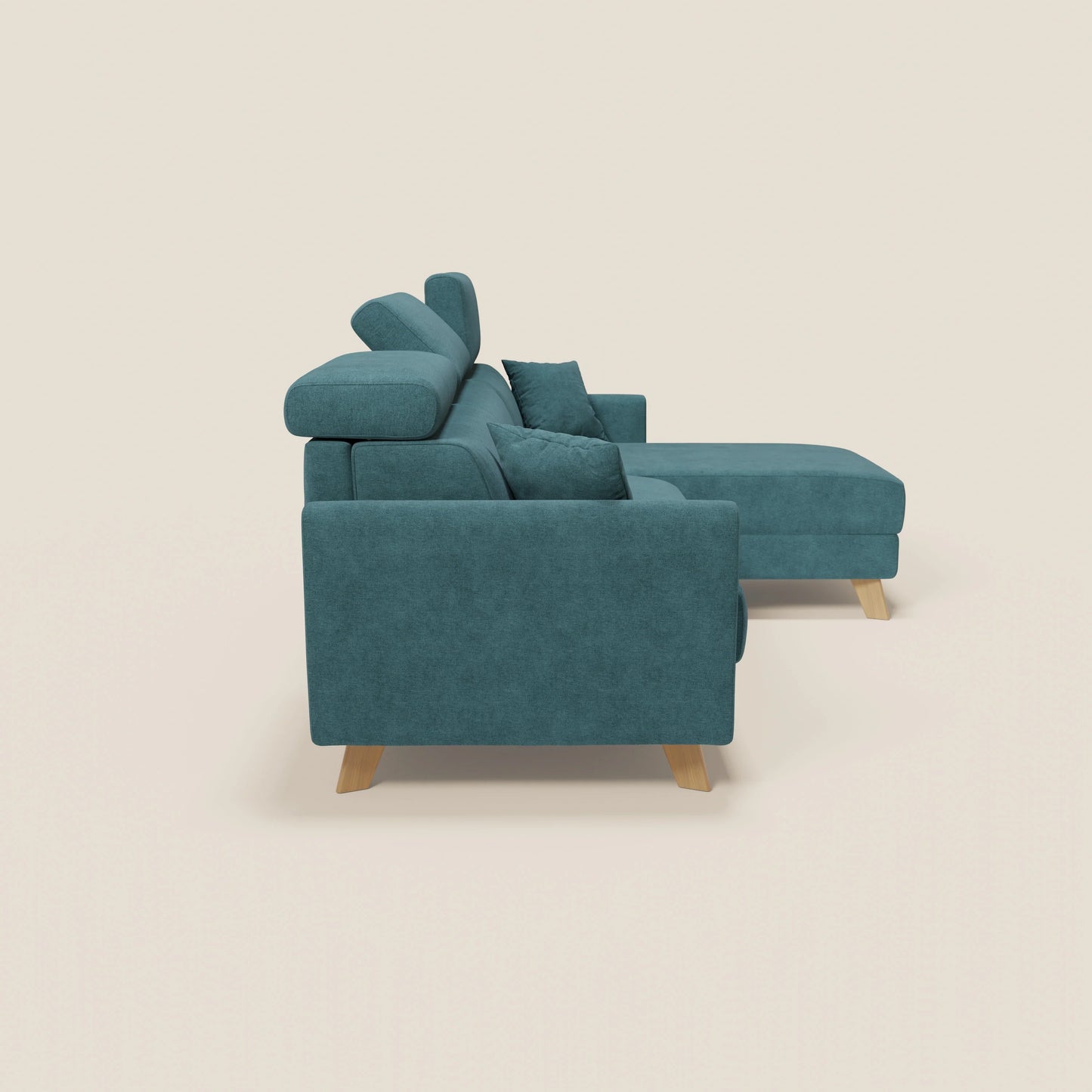 Francy divano letto angolare sfoderabile - penisola contenitore e poggiatesta reclinabili in tessuto smacchiabile T17 petrolio