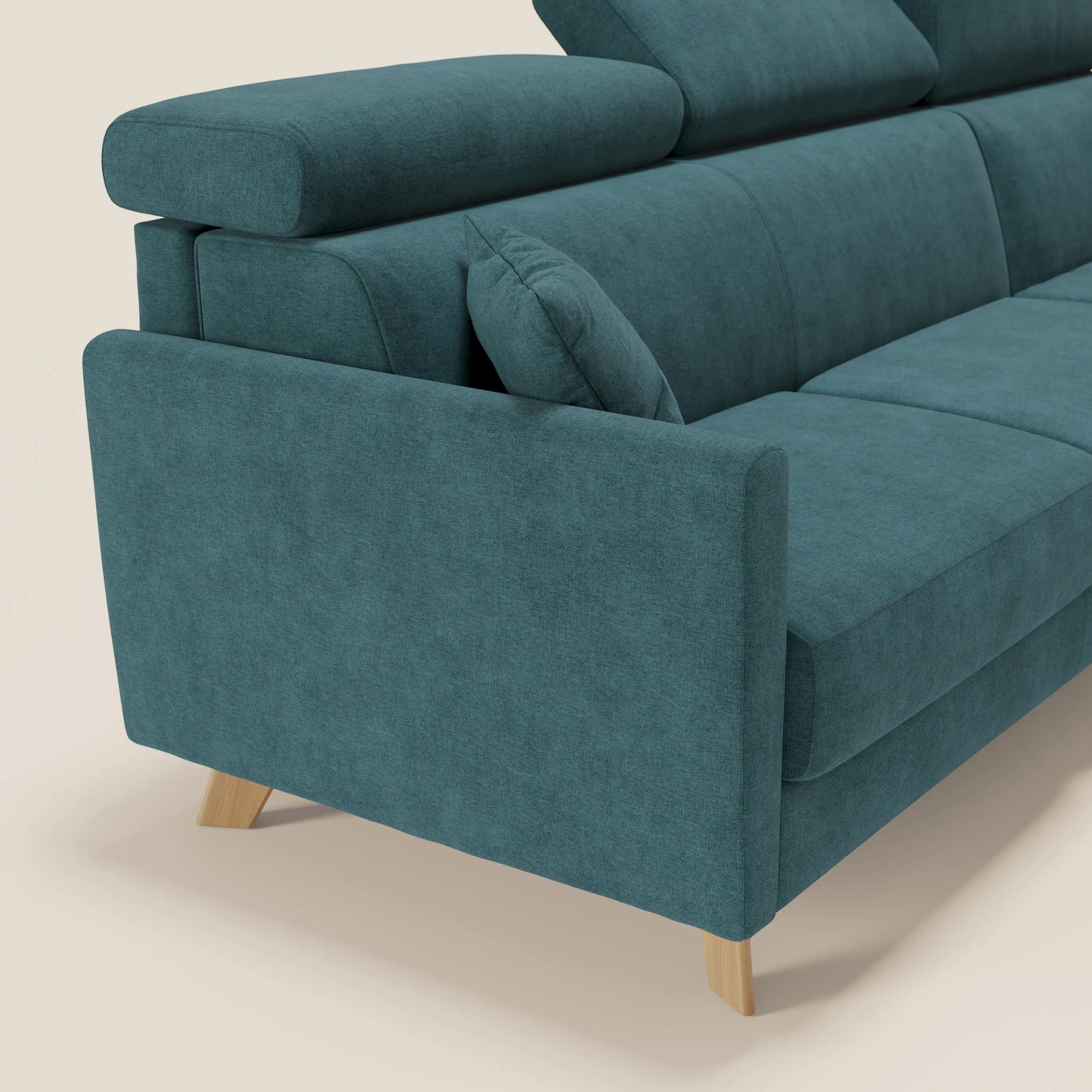 Francy divano letto angolare sfoderabile - penisola contenitore e poggiatesta reclinabili in tessuto smacchiabile T17 petrolio