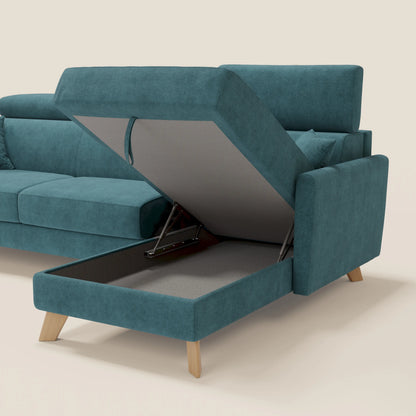 Francy divano letto angolare sfoderabile - penisola contenitore e poggiatesta reclinabili in tessuto smacchiabile T17 petrolio