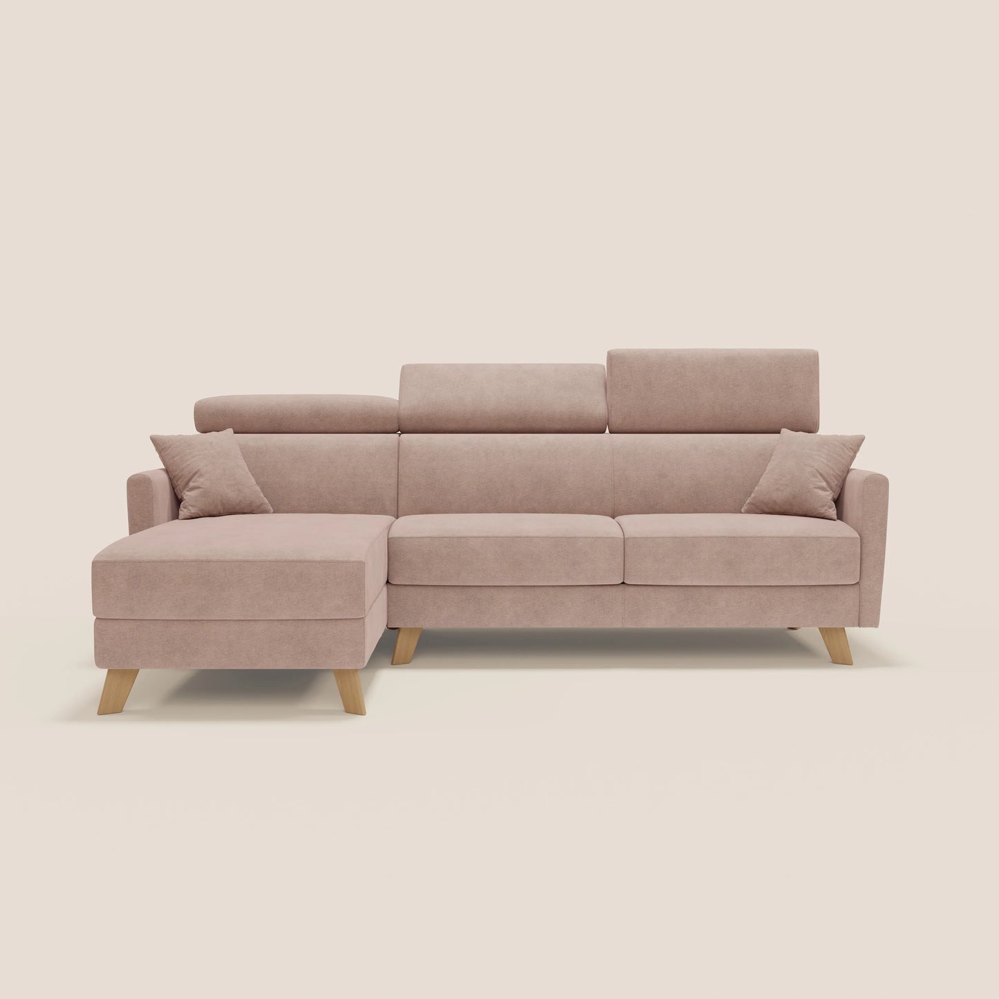 Francy divano letto angolare sfoderabile - penisola contenitore e poggiatesta reclinabili in tessuto smacchiabile T17 rosa