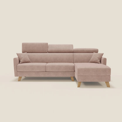 Francy divano letto angolare sfoderabile - penisola contenitore e poggiatesta reclinabili in tessuto smacchiabile T17 rosa