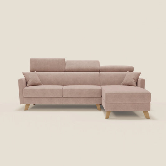 Francy divano letto angolare sfoderabile - penisola contenitore e poggiatesta reclinabili in tessuto smacchiabile T17 rosa