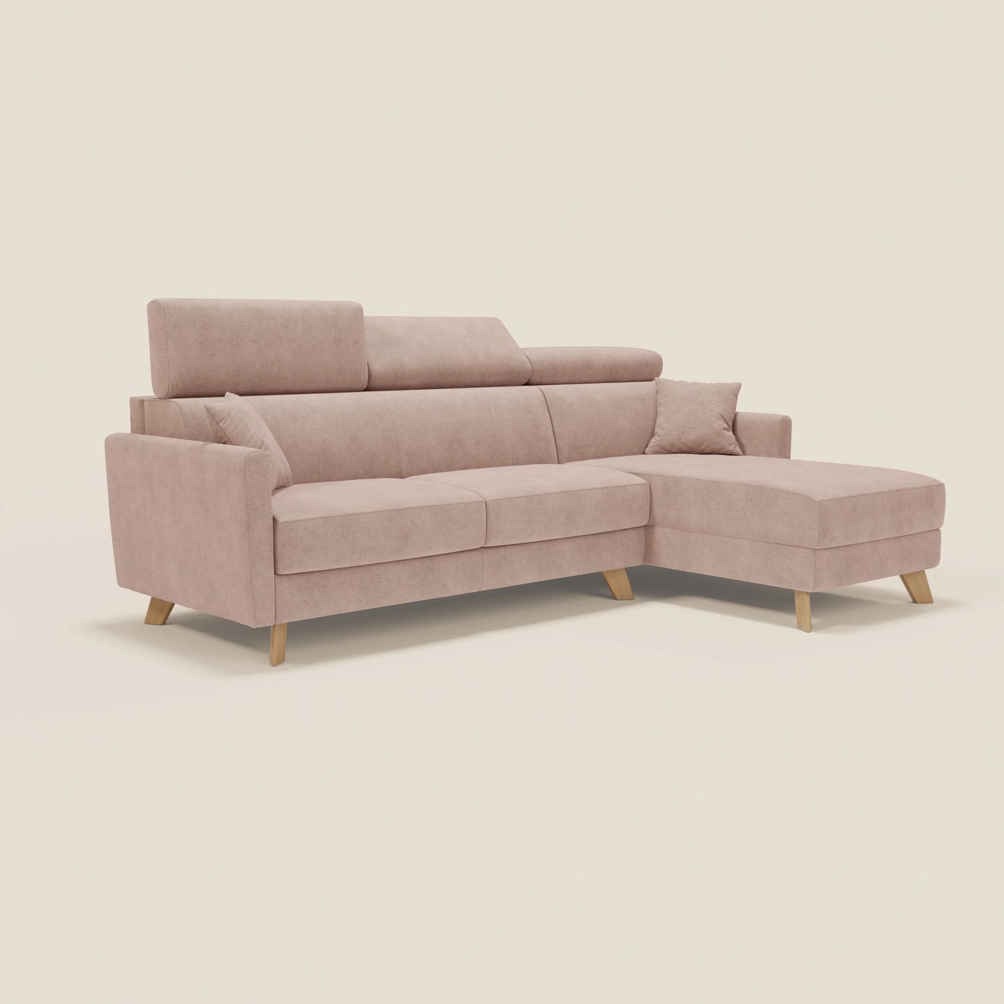 Francy divano letto angolare sfoderabile - penisola contenitore e poggiatesta reclinabili in tessuto smacchiabile T17 rosa