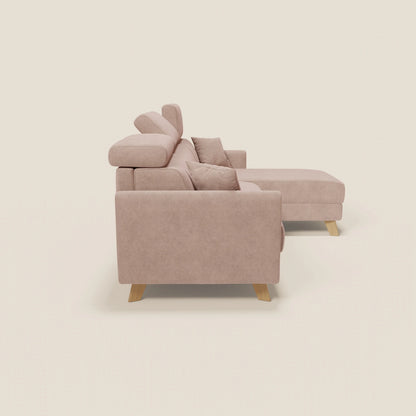 Francy divano letto angolare sfoderabile - penisola contenitore e poggiatesta reclinabili in tessuto smacchiabile T17 rosa