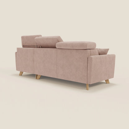 Francy divano letto angolare sfoderabile - penisola contenitore e poggiatesta reclinabili in tessuto smacchiabile T17 rosa