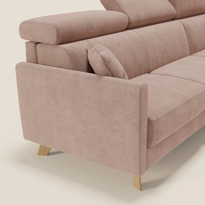 Francy divano letto angolare sfoderabile - penisola contenitore e poggiatesta reclinabili in tessuto smacchiabile T17 rosa