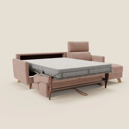 Francy divano letto angolare sfoderabile - penisola contenitore e poggiatesta reclinabili in tessuto smacchiabile T17 rosa