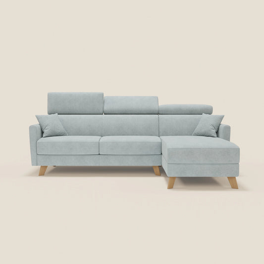 Francy divano letto angolare sfoderabile - penisola contenitore e poggiatesta reclinabili in tessuto smacchiabile T17 verde acqua