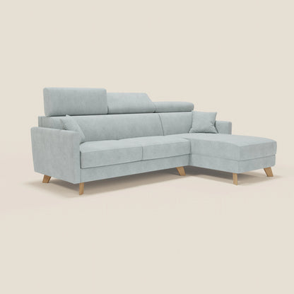 Francy divano letto angolare sfoderabile - penisola contenitore e poggiatesta reclinabili in tessuto smacchiabile T17 verde acqua