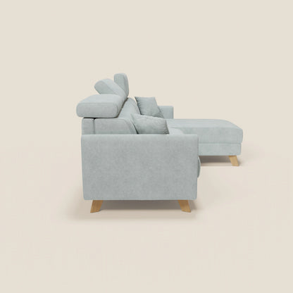 Francy divano letto angolare sfoderabile - penisola contenitore e poggiatesta reclinabili in tessuto smacchiabile T17 verde acqua