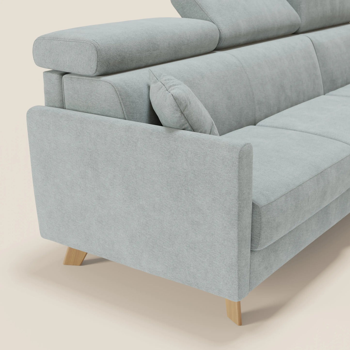 Francy divano letto angolare sfoderabile - penisola contenitore e poggiatesta reclinabili in tessuto smacchiabile T17 verde acqua