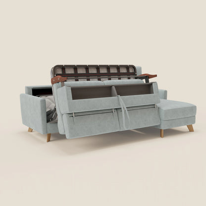 Francy divano letto angolare sfoderabile - penisola contenitore e poggiatesta reclinabili in tessuto smacchiabile T17 verde acqua