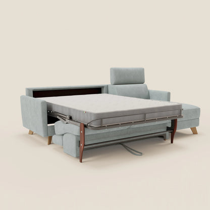 Francy divano letto angolare sfoderabile - penisola contenitore e poggiatesta reclinabili in tessuto smacchiabile T17 verde acqua