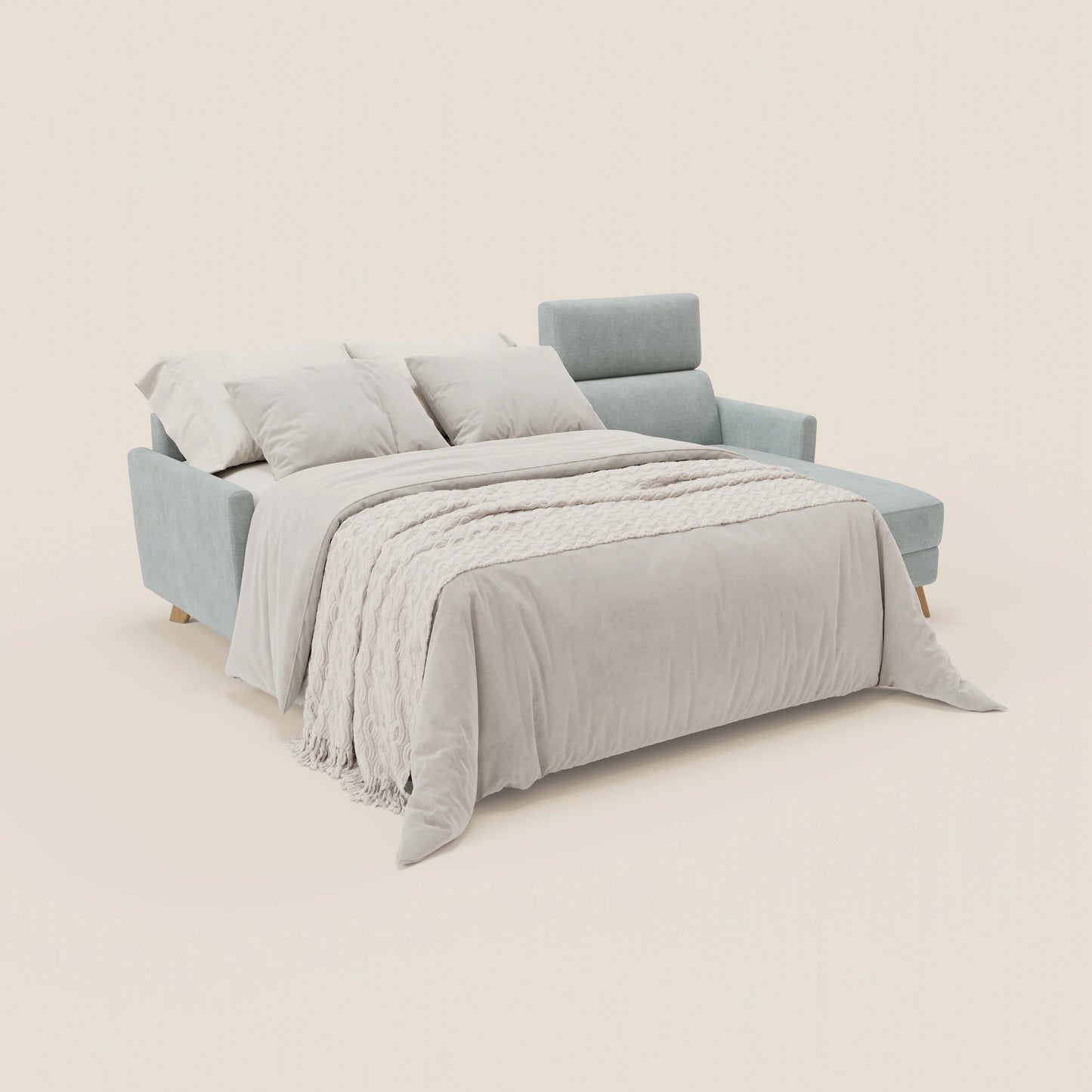 Francy divano letto angolare sfoderabile - penisola contenitore e poggiatesta reclinabili in tessuto smacchiabile T17 verde acqua