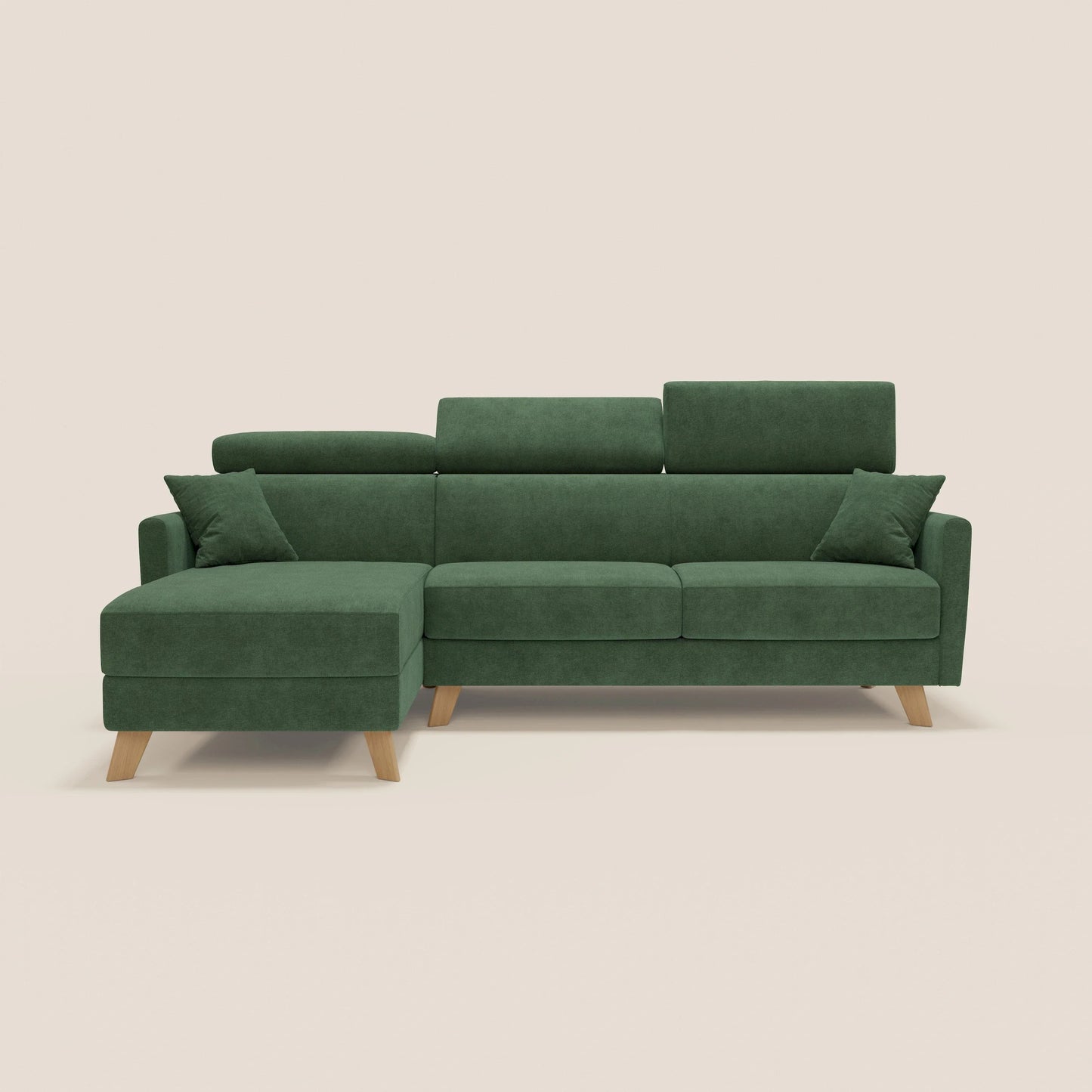 Francy divano letto angolare sfoderabile - penisola contenitore e poggiatesta reclinabili in tessuto smacchiabile T17 verde