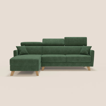 Francy divano letto angolare sfoderabile - penisola contenitore e poggiatesta reclinabili in tessuto smacchiabile T17 verde