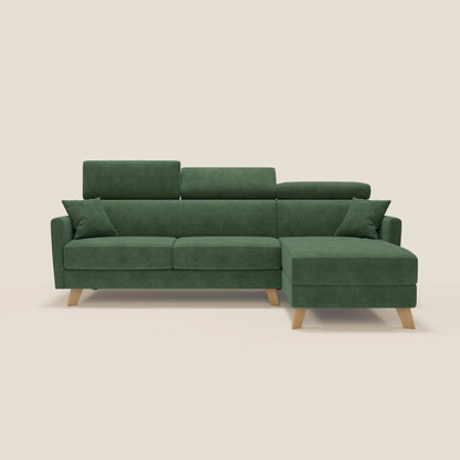 Francy divano letto angolare sfoderabile - penisola contenitore e poggiatesta reclinabili in tessuto smacchiabile T17 verde