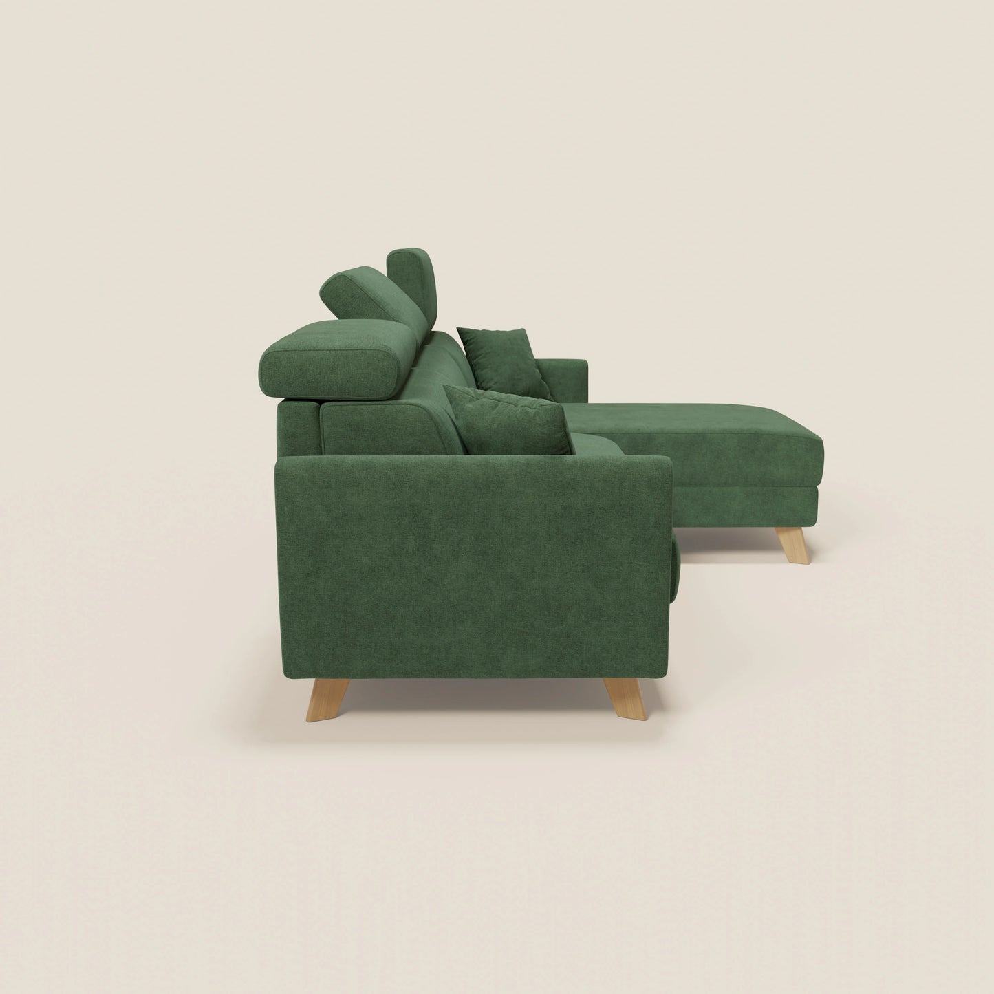 Francy divano letto angolare sfoderabile - penisola contenitore e poggiatesta reclinabili in tessuto smacchiabile T17 verde