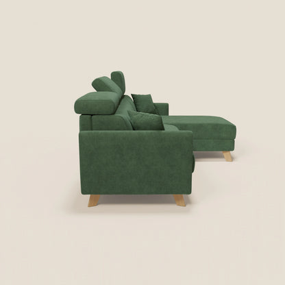 Francy divano letto angolare sfoderabile - penisola contenitore e poggiatesta reclinabili in tessuto smacchiabile T17 verde