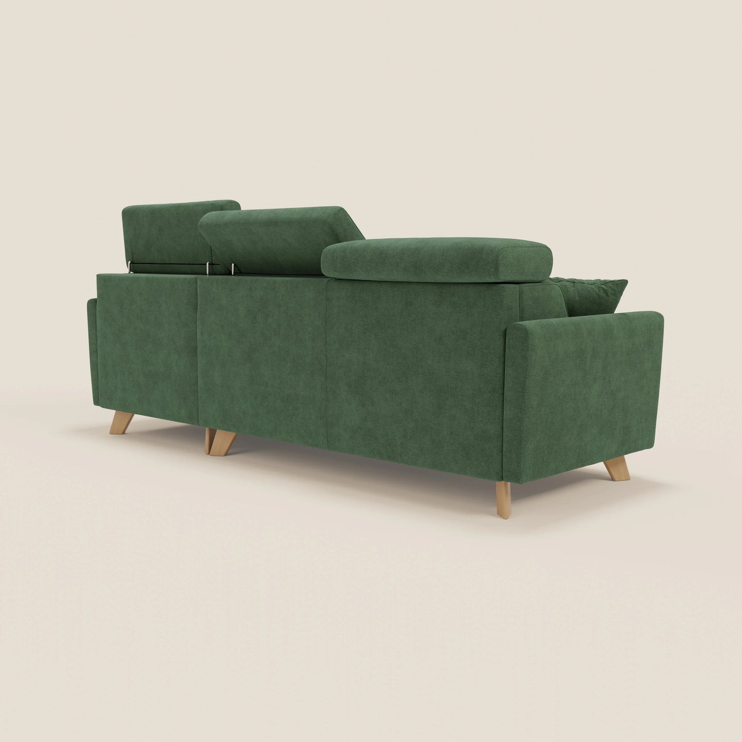 Francy divano letto angolare sfoderabile - penisola contenitore e poggiatesta reclinabili in tessuto smacchiabile T17 verde