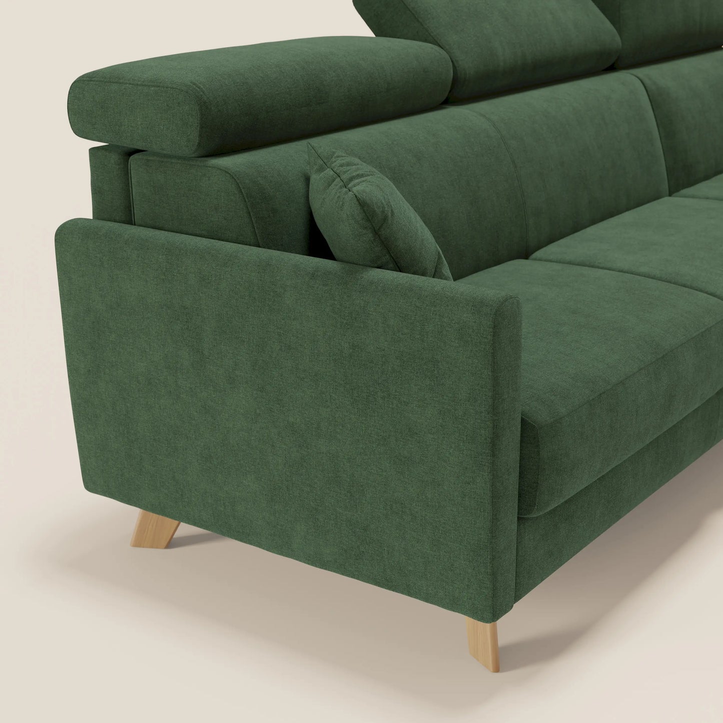 Francy divano letto angolare sfoderabile - penisola contenitore e poggiatesta reclinabili in tessuto smacchiabile T17 verde