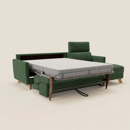 Francy divano letto angolare sfoderabile - penisola contenitore e poggiatesta reclinabili in tessuto smacchiabile T17 verde