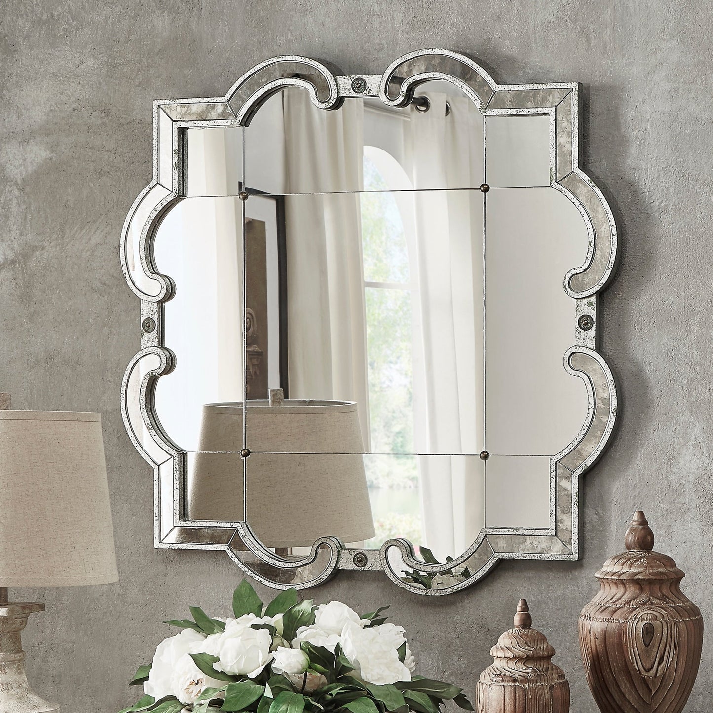 Fantina Antique Silver Paned Wall Mirror by iNSPIRE Q Classic