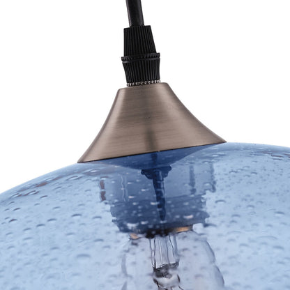 Farmhouse 1-Light Blue Bubble Glass Design Brushed Nickel Pendant