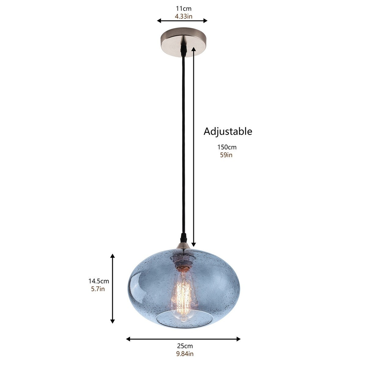 Farmhouse 1-Light Blue Bubble Glass Design Brushed Nickel Pendant