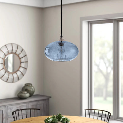 Farmhouse 1-Light Blue Bubble Glass Design Brushed Nickel Pendant