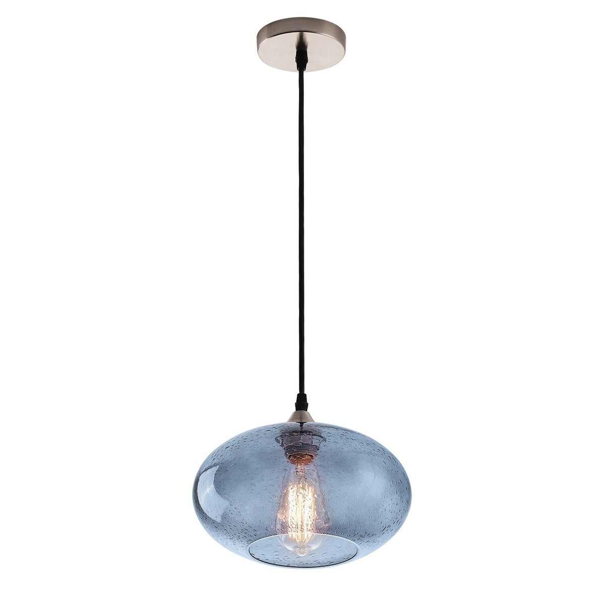 Farmhouse 1-Light Blue Bubble Glass Design Brushed Nickel Pendant