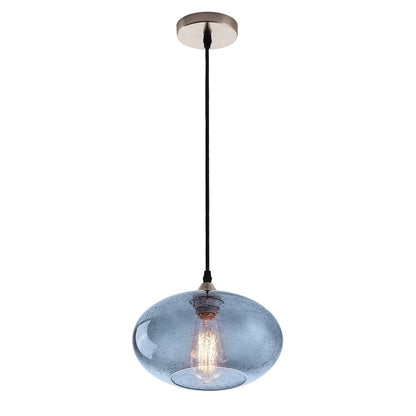 Farmhouse 1-Light Blue Bubble Glass Design Brushed Nickel Pendant