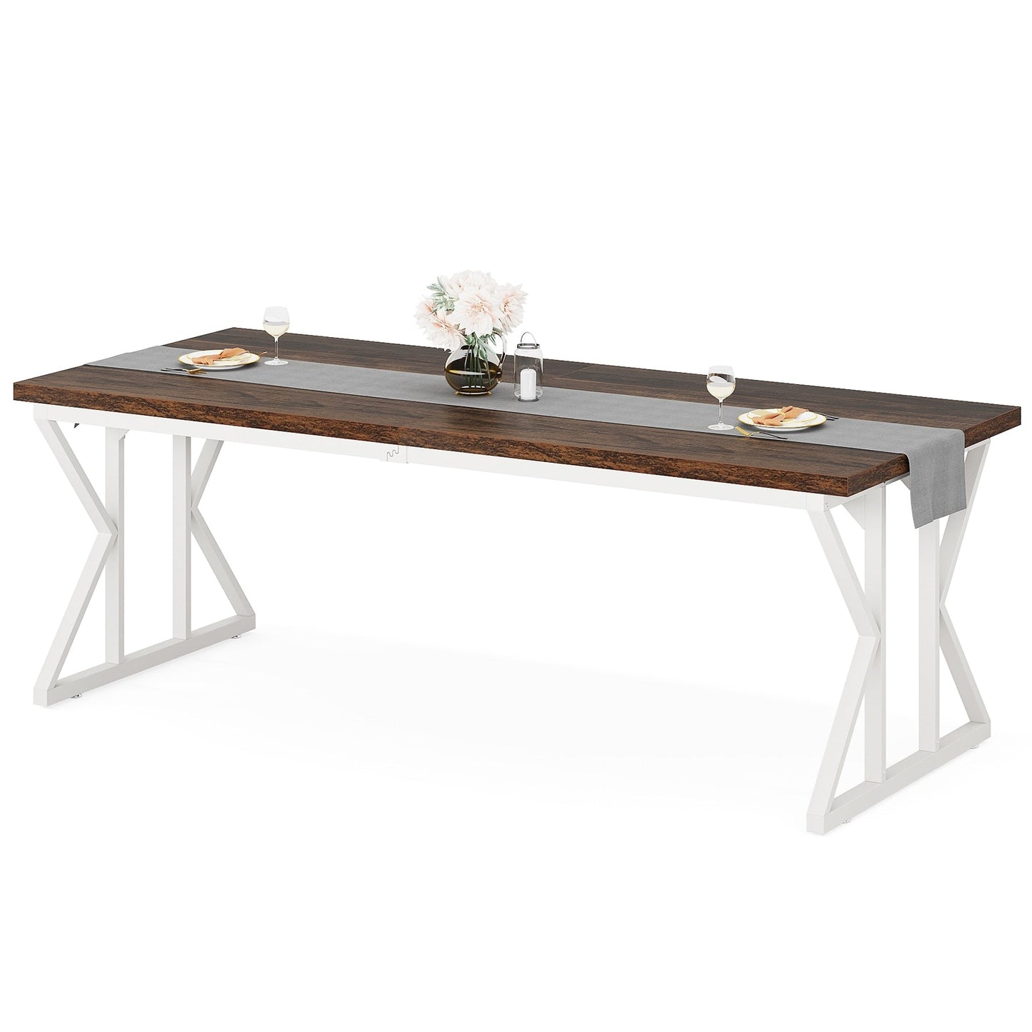 Farmhouse Dining Table for 6 People, 70.8-Inch Rectangular Wood Kitchen Table