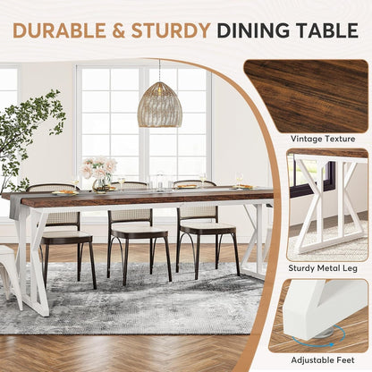 Farmhouse Dining Table for 6 People, 70.8-Inch Rectangular Wood Kitchen Table