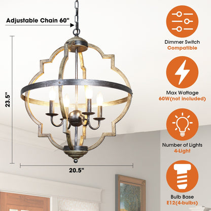 Farmhouse Distressed Metal 4-light Candle Chandelier Light Fixture