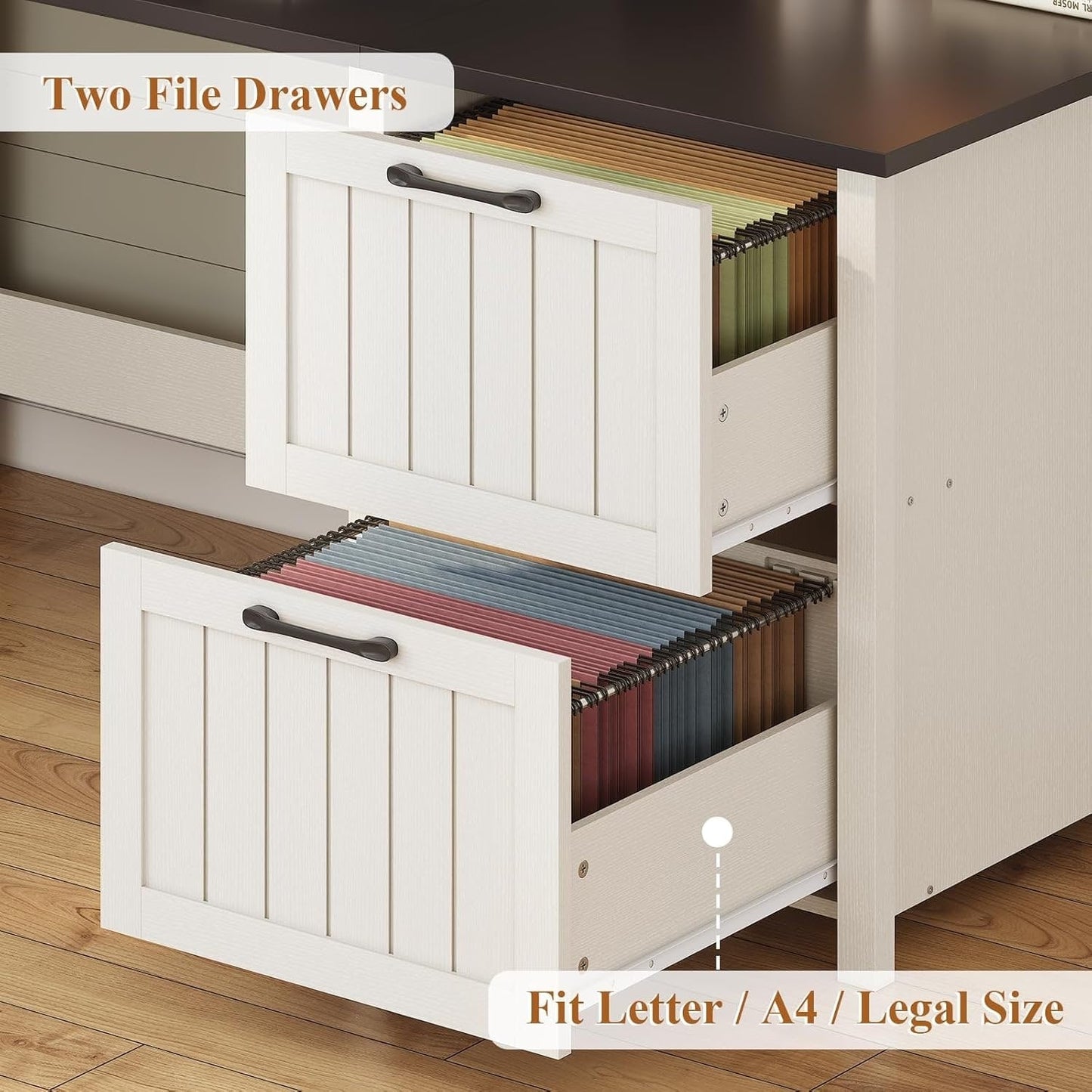 Farmhouse Executive Desk Home Office Desk File Drawer Monitor Stand Power Outlet