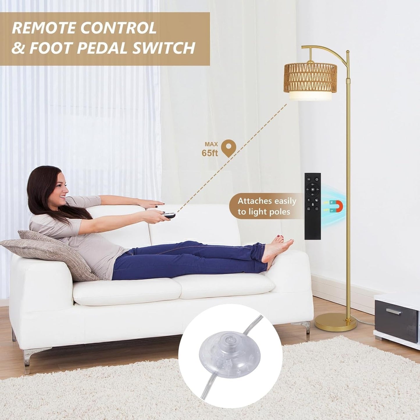 Farmhouse Floor Lamps with Remote & Dimmable Bulb