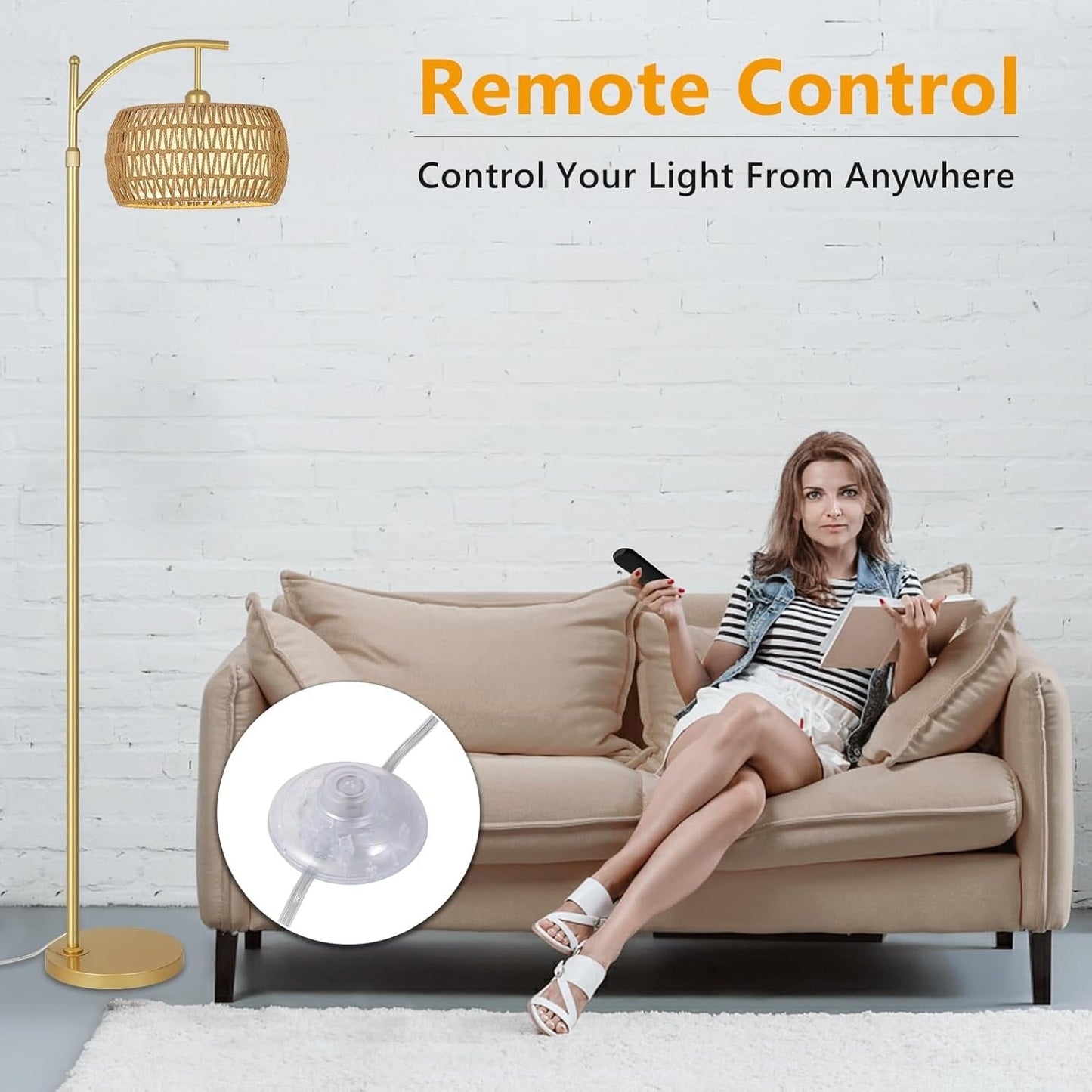 Farmhouse Floor Lamps with Remote & Dimmable Bulb