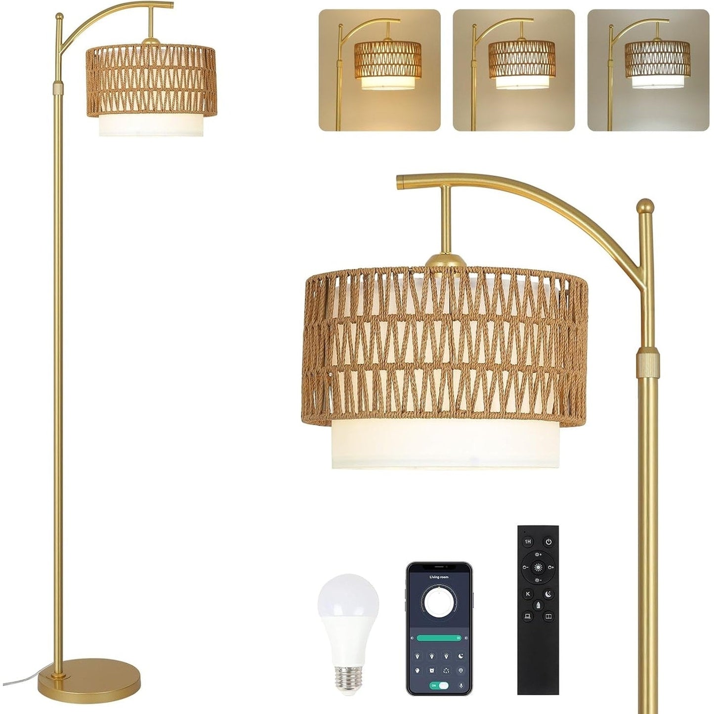 Farmhouse Floor Lamps with Remote & Dimmable Bulb