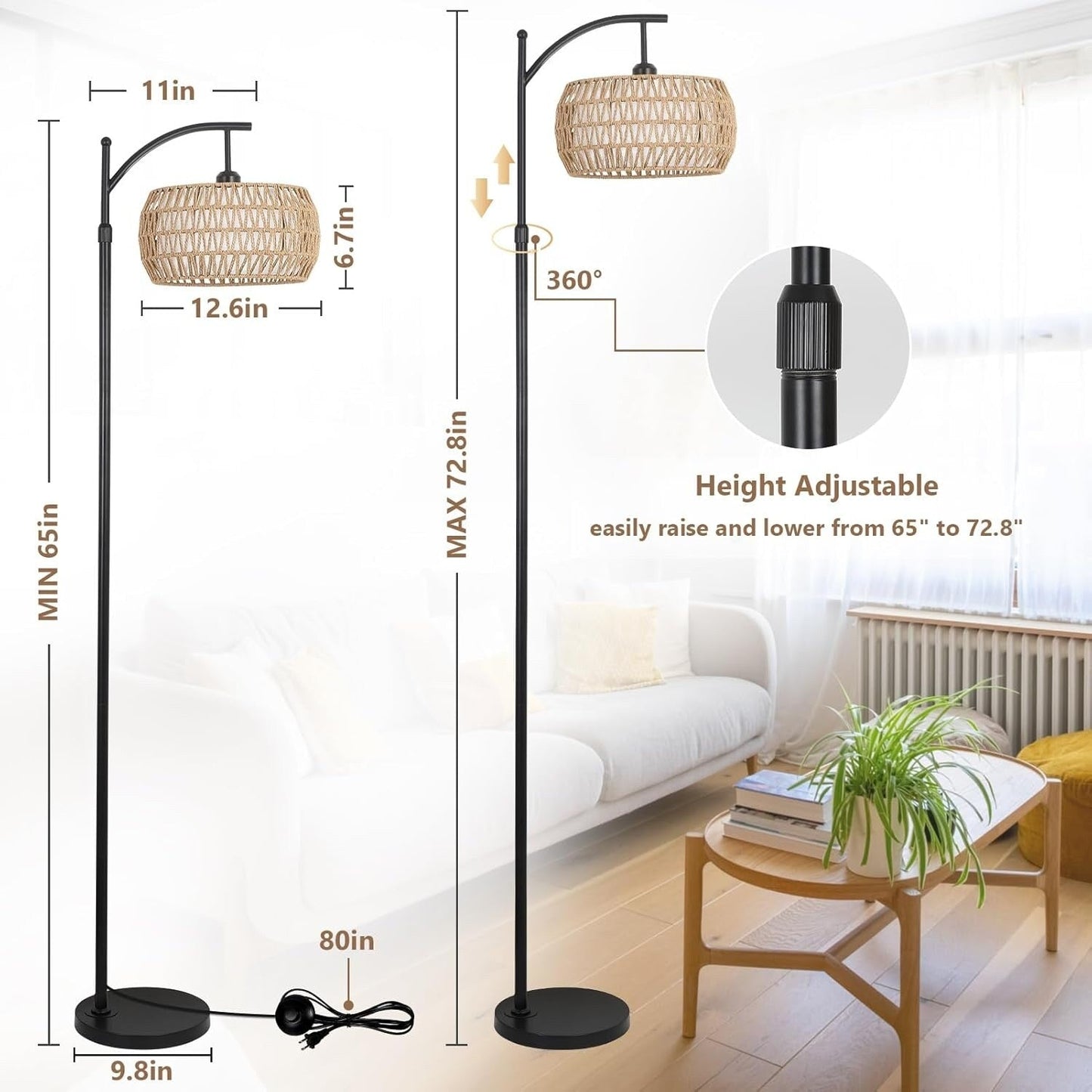 Farmhouse Floor Lamps with Remote & Dimmable Bulb